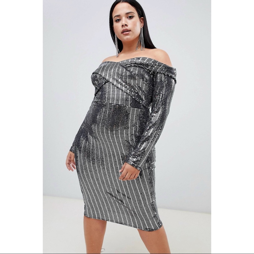 Silver sequin plus size dress